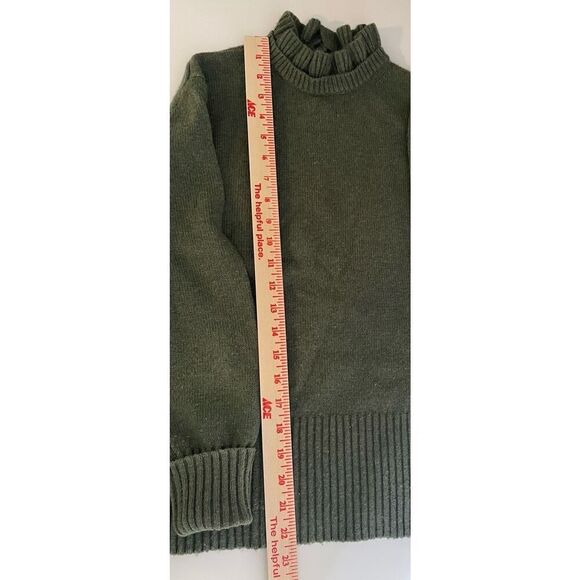 J.Crew Size S Lambs Wool Blend Sweater Turtleneck Ruffle Fitted Dark Olive Green - Picture 8 of 8